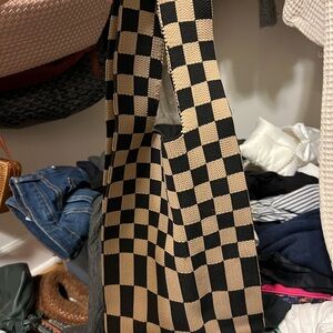 Amazon Essentials Black and Tan Checkered Hobo Bag